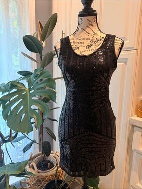 ANGL Black Sequin Mini Dress - Sleeveless Cocktail Dress